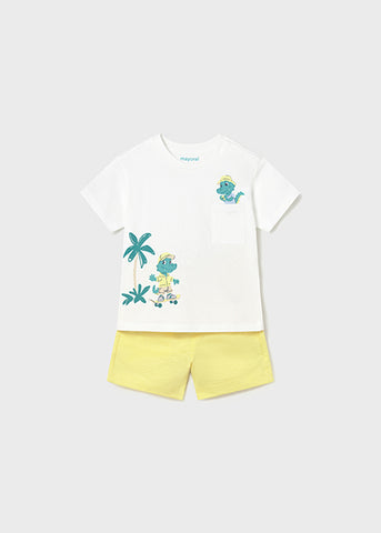 Mayoral White & Yellow Crocodile Shorts Set