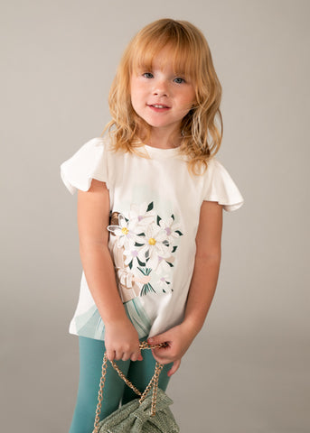 Mayoral White & Green Floral Leggings Set