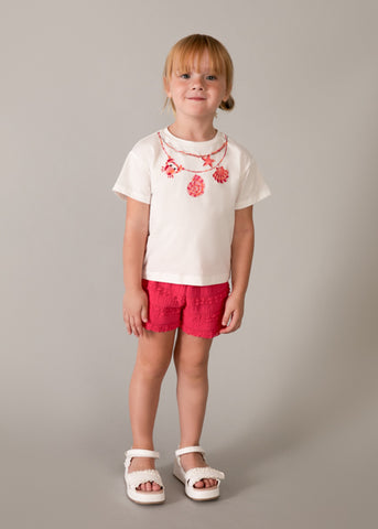 Mayoral Red & White Necklace Print Shorts Set
