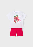 Mayoral Red & White Shoe Print Shorts Set