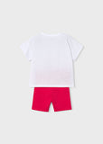 Mayoral Red & White Shoe Print Shorts Set