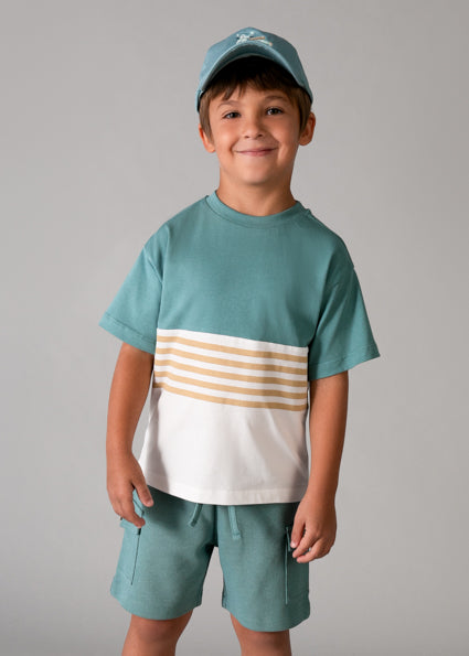 Mayoral 3 Piece Green & White Shorts Set