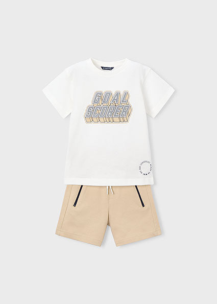 Mayoral Beige & Ivory Goal Scorer Shorts Set