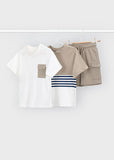 Mayoral 3 Piece Beige & White Shorts Set
