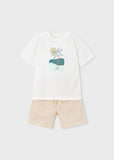 Mayoral White & Beige Striped Shorts Set