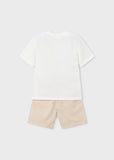 Mayoral White & Beige Striped Shorts Set