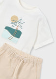 Mayoral White & Beige Striped Shorts Set