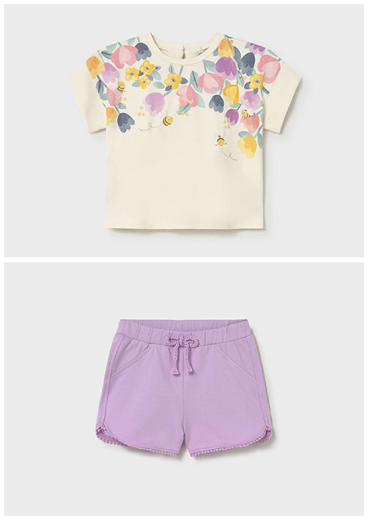 Mayoral Ivory & Lilac Floral Short Set