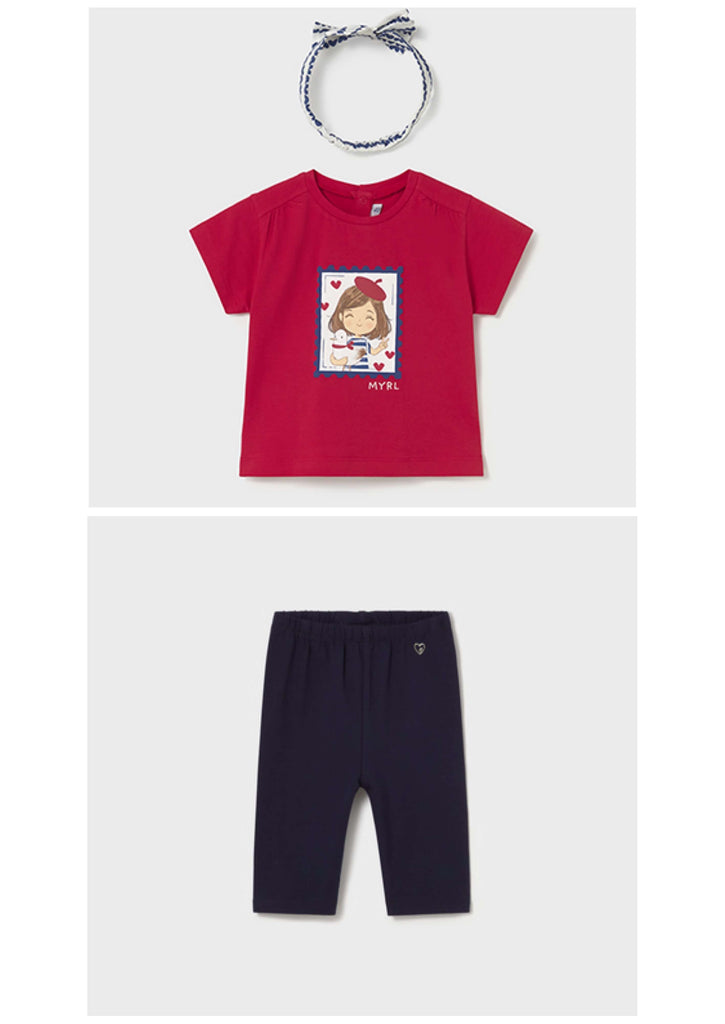 Mayoral Red & Navy Girl Print Leggings Set