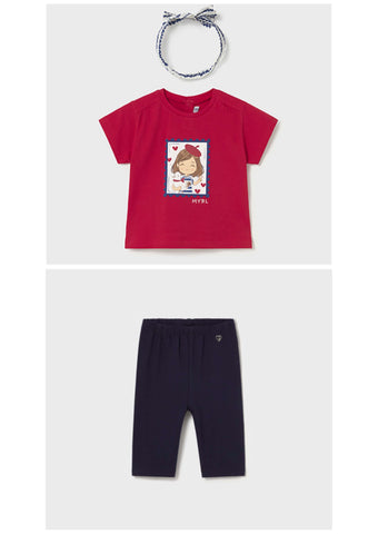 Mayoral Red & Navy Girl Print Leggings Set