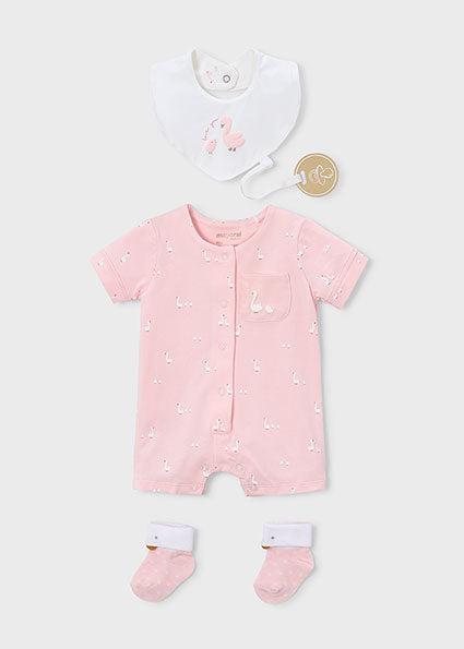 Mayoral 3-Piece Pink Duck Print Romper Set