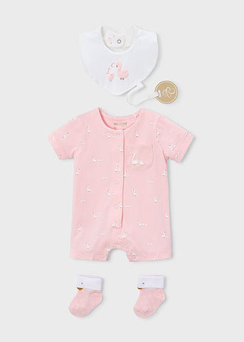 Mayoral 3-Piece Pink Duck Print Romper Set