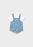 Mayoral Blue Elephant Print Dungaree Romper Set