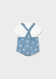 Mayoral Blue Elephant Print Dungaree Romper Set