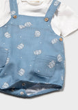 Mayoral Blue Elephant Print Dungaree Romper Set