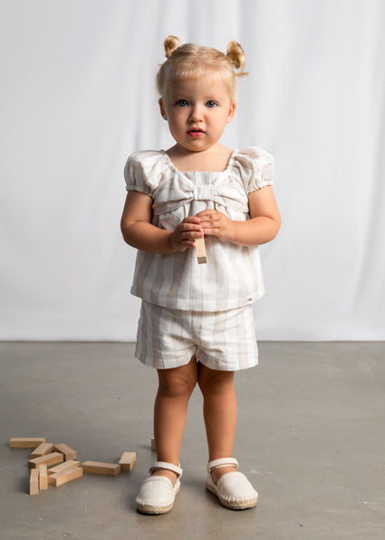 Mayoral Beige & Ivory Striped Shorts Set