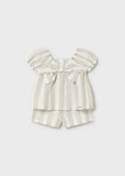 Mayoral Beige & Ivory Striped Shorts Set