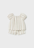 Mayoral Beige & Ivory Striped Shorts Set