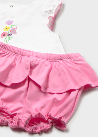 Mayoral White & Pink Floral Shorts Set