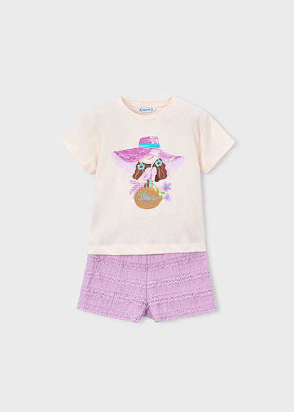 Mayoral Lilac Girl Print Shorts Set