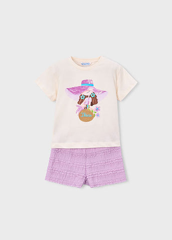 Mayoral Lilac Girl Print Shorts Set