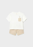 Mayoral Boys Ivory & Beige Shorts Set