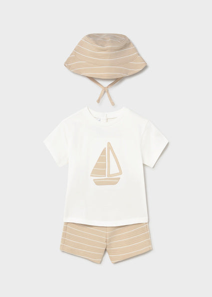 Mayoral Beige Striped Sailboat Shorts Set