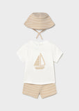 Mayoral Beige Striped Sailboat Shorts Set