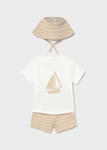 Mayoral Beige Striped Sailboat Shorts Set