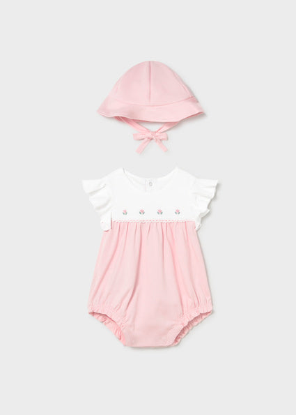 Mayoral Pink & White Romper & Hat Set