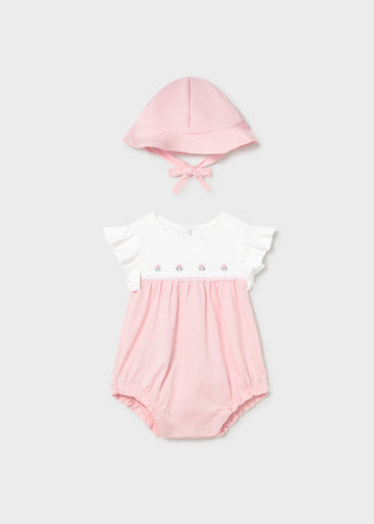 Mayoral Pink & White Romper & Hat Set