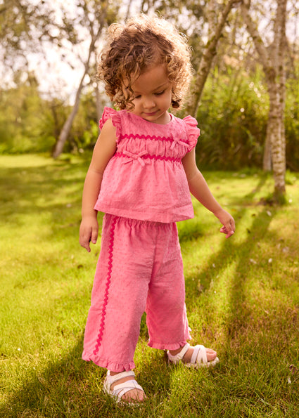 Mayoral Pink Ruffled Trouser Set