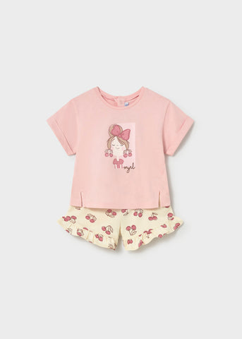 Mayoral Pink Cherry Print Shorts Set