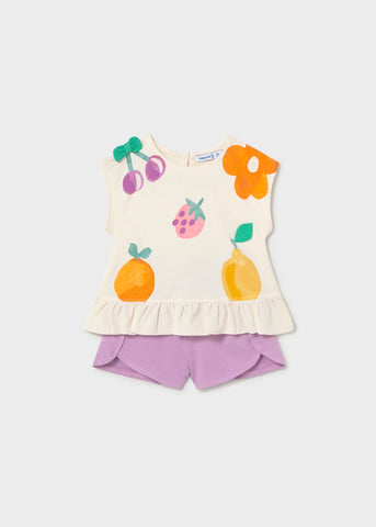 Mayoral Purple Fruit Print Shorts Set