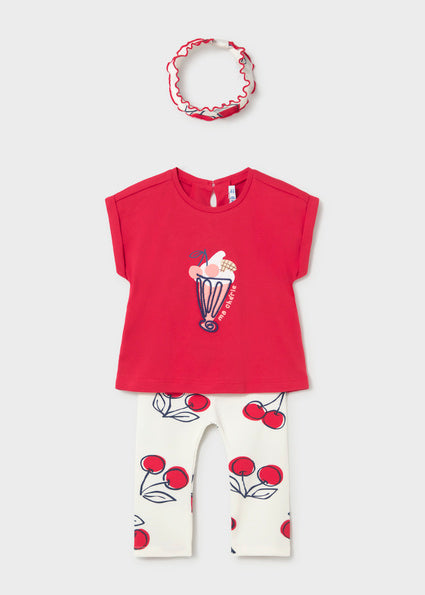 Mayoral Red & Ivory Cherry Print Leggings Set
