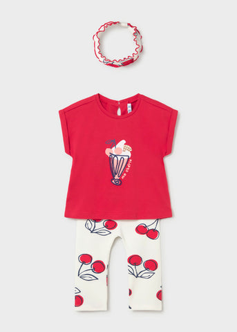 Mayoral Red & Ivory Cherry Print Leggings Set