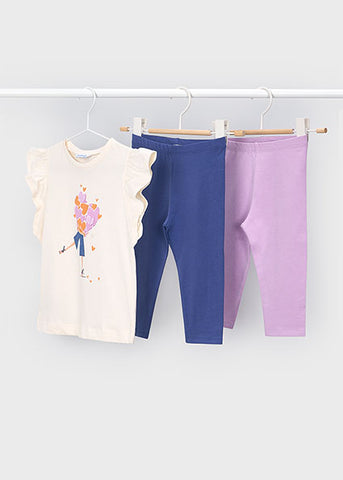 Mayoral Lilac & Navy 3 Piece Cropped Leggings Set