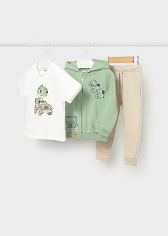 Mayoral Boys Three Piece Green & Beige Tracksuit