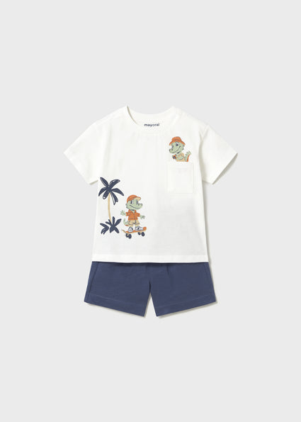 Mayoral White & Navy Crocodile Shorts Set