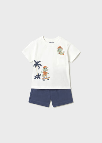 Mayoral White & Navy Crocodile Shorts Set