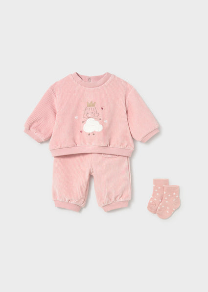 Mayoral Pink Corduroy 3-Piece Tracksuit