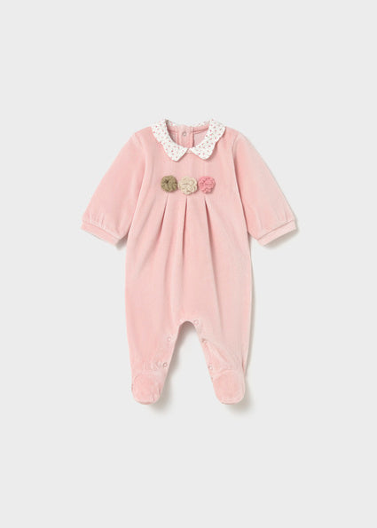 Mayoral Baby Girls Pink Velour Babygrow