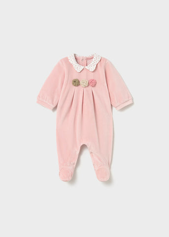 Mayoral Baby Girls Pink Velour Babygrow