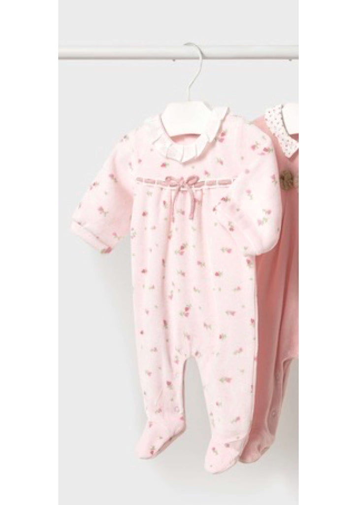 Mayoral Pink Flower Velour Babygrow