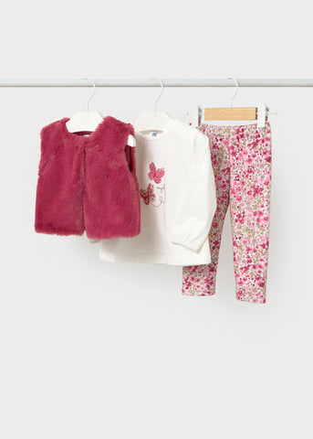 Mayoral Ivory & Pink Floral Leggings Set With Gilet