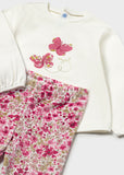 Mayoral Ivory & Pink Floral Leggings Set With Gilet