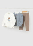 Mayoral Blue & Beige 3 Piece Leggings Set