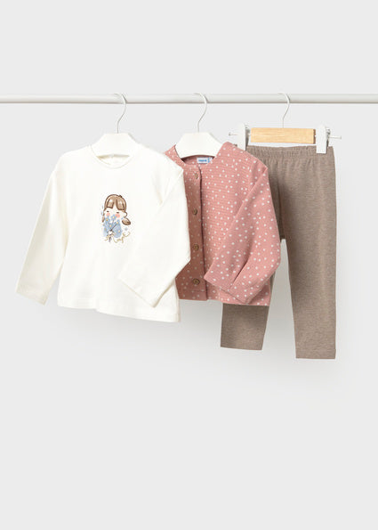 Mayoral Pink & Beige 3 Piece Leggings Set