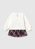 Mayoral Navy & Ivory Tartan Skirt Set