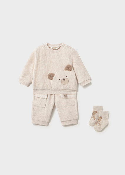 Mayoral Baby Boys Beige Tracksuit & Socks Set